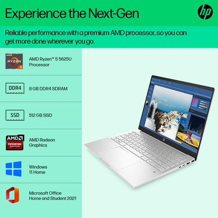 HP 15 Pavilion AMD Ryzen 5 7530U, 15.6-inch FHD, 8GB DDR4, 512GB SSD, AMD Radeon Graphics, 720p HD Camera, Backlit KB, Audio by B&O (Win 11 Home, MSO 2021, Silver, 1.75 kg), eh3036AU / EH2050AU 