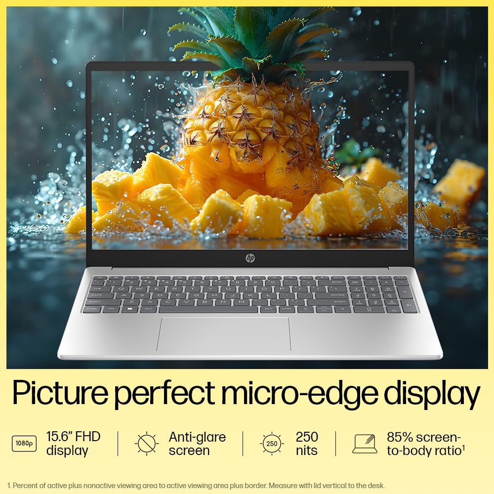 HP 15, AMD Ryzen 3 7320U Laptop (8GB LPDDR5, 512GB SSD) Anti-Glare, Micro-Edge, 15.6"/39.6cm,FHD, Win 11, Silver, 1.59kg, AMD Radeon Graphics, 1080p HD Camera, fc0154AU 