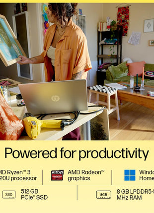 HP 15, AMD Ryzen 3 7320U Laptop (8GB LPDDR5, 512GB SSD) Anti-Glare, Micro-Edge, 15.6"/39.6cm,FHD, Win 11, Silver, 1.59kg, AMD Radeon Graphics, 1080p HD Camera, fc0154AU 