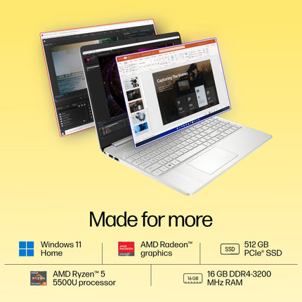 HP 15S AMD Ryzen 5000 (16GB Ram/512GB SSD/Fhd/Windows 11/Ms Office 21/Backlit Keyboard/ 15.6" (39.6 Cm)/Silver/2.21 Kg) Eq2305Au/Eq2182Au Laptop 