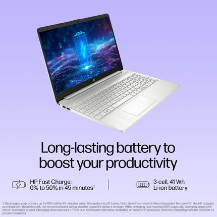 HP 15s, 12th Gen Intel Core i3-1215U Laptop (8GB DDR4, 512GB SSD) Anti-Glare, 15.6"/39.6cm,FHD, Win 11, MS Office 21, Silver, 1.69kg, Intel UHD Graphics, HD Camera, Dual Speakers, fy5006tu 