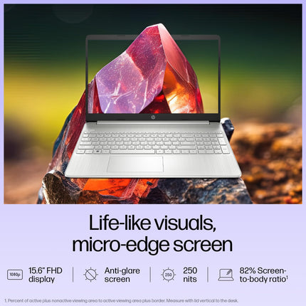 HP 15s, 12th Gen Intel Core i3-1215U Laptop (8GB DDR4, 512GB SSD) Anti-Glare, 15.6"/39.6cm,FHD, Win 11, MS Office 21, Silver, 1.69kg, Intel UHD Graphics, HD Camera, Dual Speakers, fy5006tu 