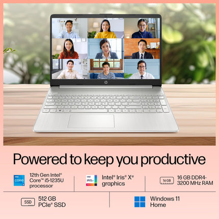HP 15s, 12th Gen Intel Core i5-1235U,16GB DDR4, 512GB SSD (Win11, Office21, Silver, 1.69kg) Anti-Glare,15.6-inch(39.6cm), FHD Laptop, Intel Iris Xe Graphics, Backlit KB, HD Camera, fq5330TU 