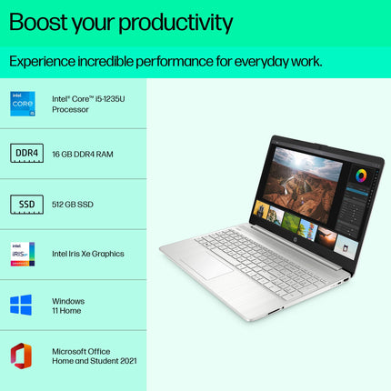 HP 15s, 12th Gen Intel Core i5 16GB RAM/512GB SSD 15.6-inch(39.6 cm) Micro-Edge Anti-Glare FHD Laptop/Win 11/Intel Iris Xe Graphics/Dual Speakers/Alexa/Backlit KB/MSO/Fast Charge, 15s- fq5112TU 