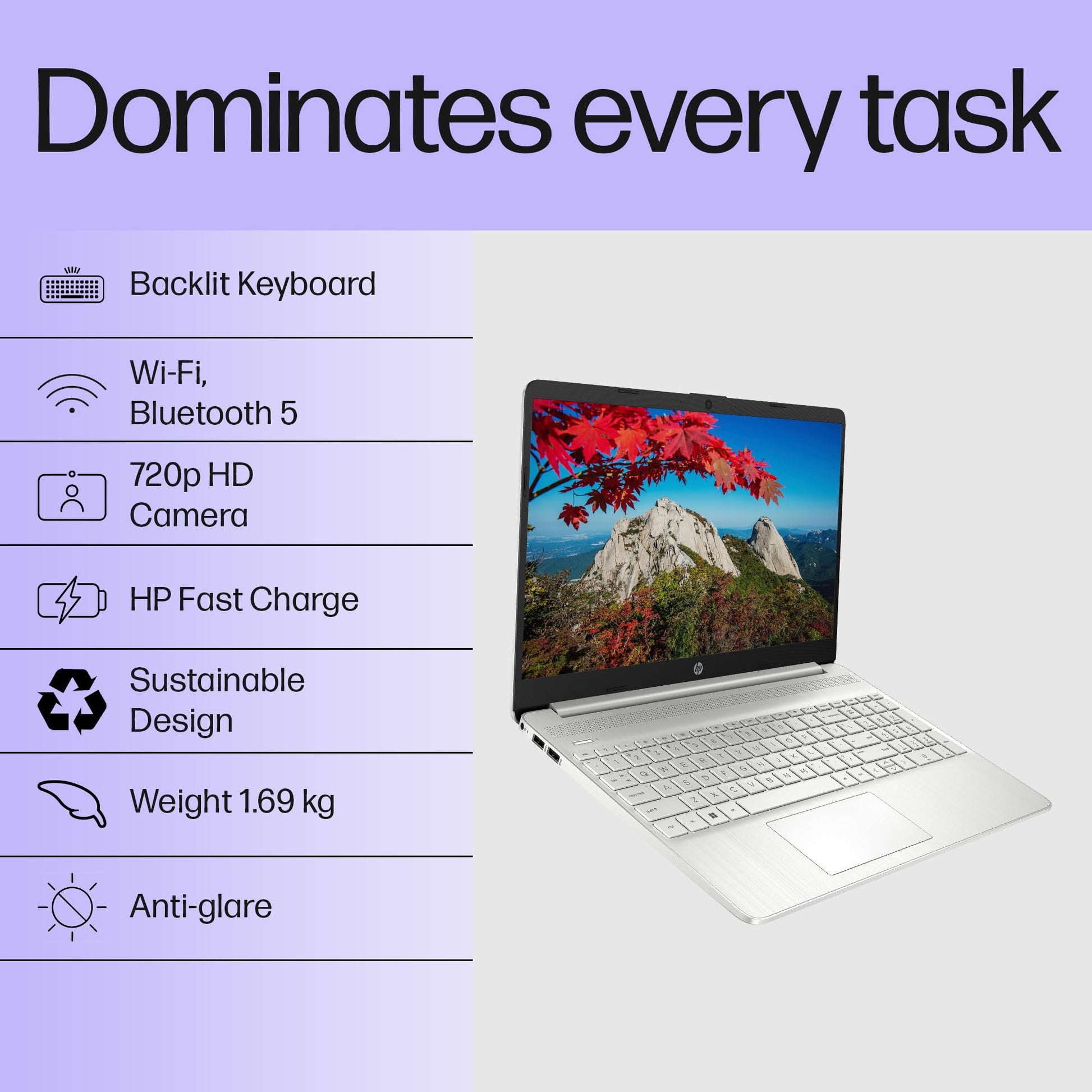 HP 15s, 12th Gen Intel Core i3-1215U, 8GB DDR4, 512GB SSD, (Win 11, Office 21, Silver, 1.69kg) Anti-glare, Micro-edge, 15.6-inch(39.6cm) FHD laptop, Intel UHD Graphics, HD camera, Backlit KB, fq5327tu 