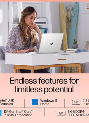 HP 15s Laptop 12th Gen I5 1235U 8GB RAM 512GB SSD 15.6 FHD Windows 11 Silver 