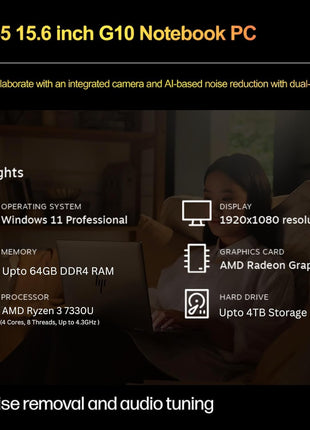 HP 255 G10 Laptop for Home or Work, 16GB RAM, 512GB SSD, 15.6" Full HD, Ryzen 3 7330U (Beat Intel i5-1135G7), HDMI, USB-C, Windows 11 Pro, Business and Fun Ready 