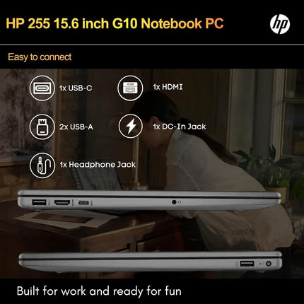 HP 255 G10 Laptop for Home or Work, 16GB RAM, 512GB SSD, 15.6" Full HD, Ryzen 3 7330U (Beat Intel i5-1135G7), HDMI, USB-C, Windows 11 Pro, Business and Fun Ready 