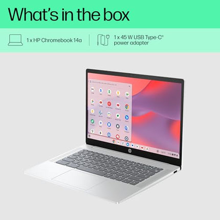 HP Chromebook 14, Chrome OS, Intel Processor N100, Chromeos, 14-Inch (35.6 Cm),Hd, 4Gb LpDDR5,64GB Emmc, Intel UHD Graphics, 720P HD Camera W/Privacy Shutter, Thin & Light (Silver, 1.45 Kg), Nf0014Tu 