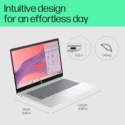 HP Chromebook 14, Chrome OS, Intel Processor N100, Chromeos, 14-Inch (35.6 Cm),Hd, 4Gb LpDDR5,64GB Emmc, Intel UHD Graphics, 720P HD Camera W/Privacy Shutter, Thin & Light (Silver, 1.45 Kg), Nf0014Tu 