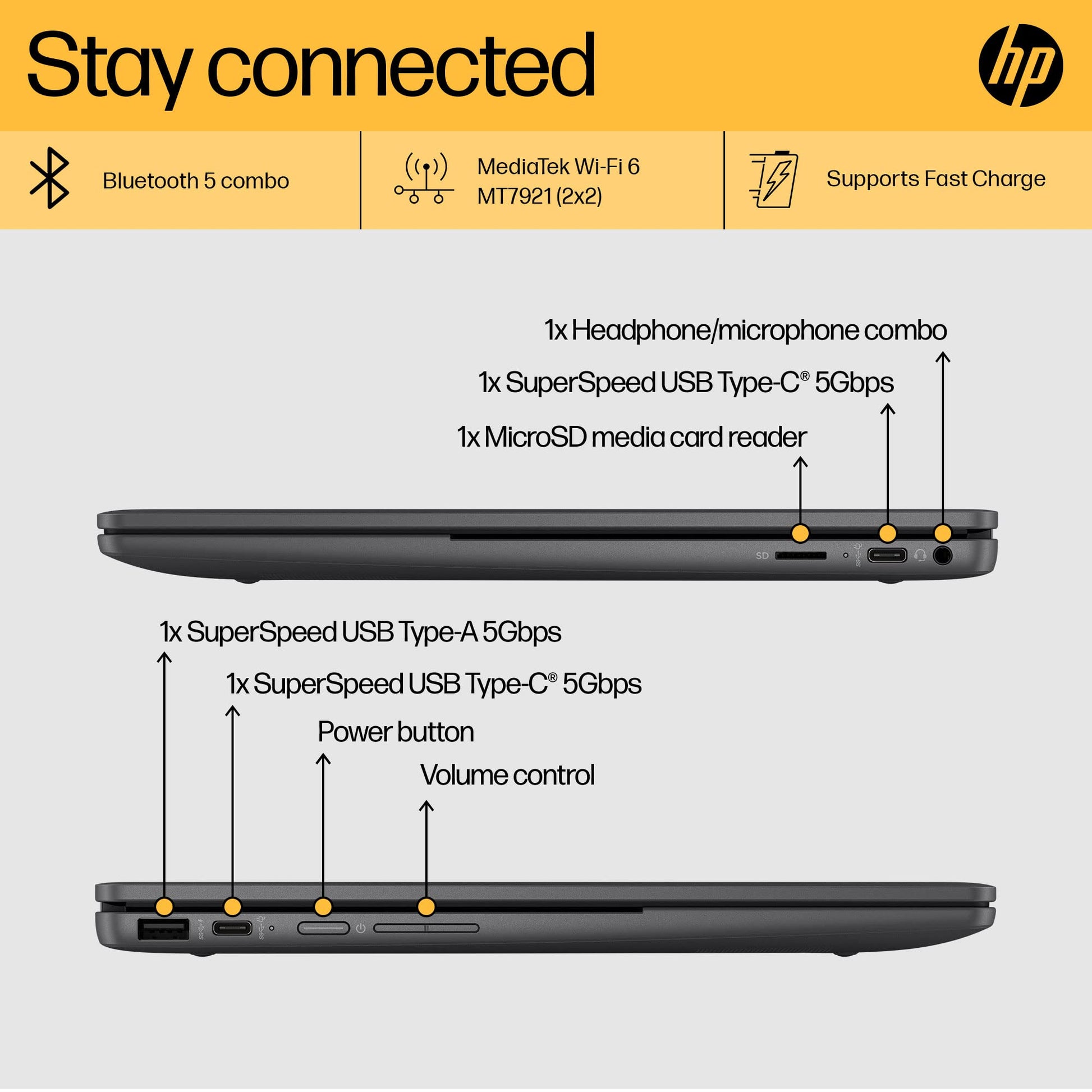 HP Chromebook X360 13B Mica Silver 13.3in FHD Touch Convertible Laptop With MediaTek Kompanio 1200 8GB RAM 256GB SSD 