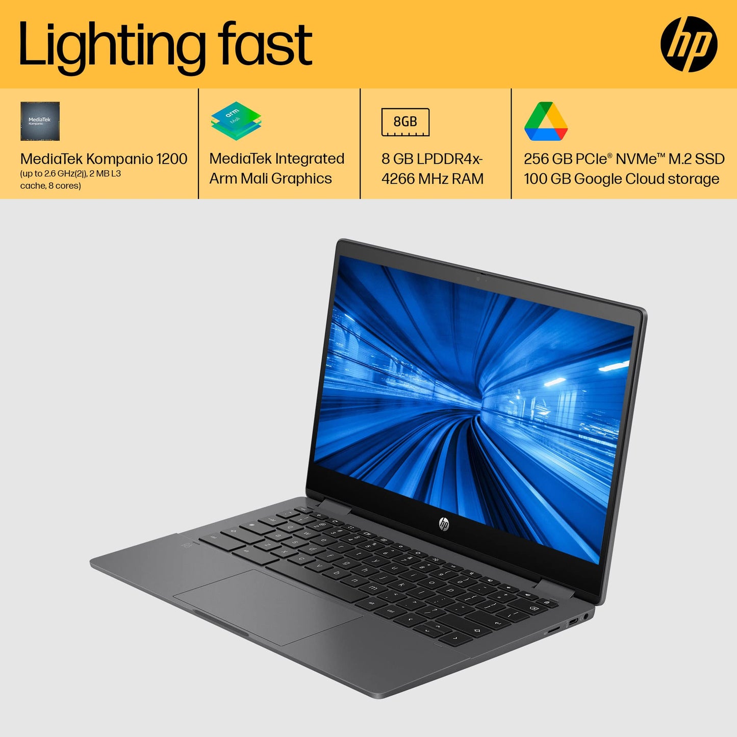 HP Chromebook X360 13B Mica Silver 13.3in FHD Touch Convertible Laptop With MediaTek Kompanio 1200 8GB RAM 256GB SSD 