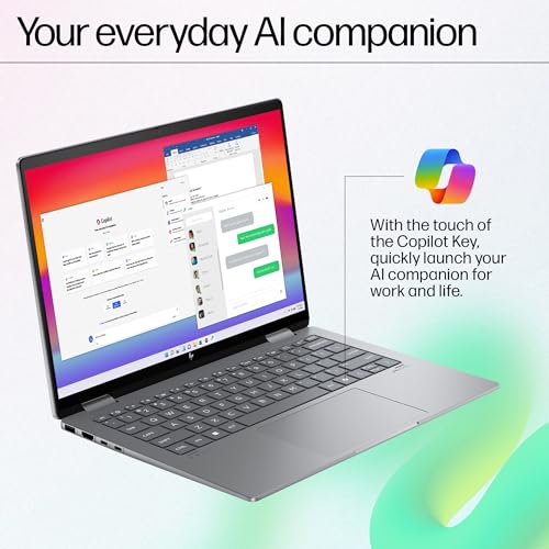 HP Envy x360 AI Laptop, Intel Core Ultra 5 125U, 12 Tops, 16GB LPDDR5, 512GB SSD, (Win11, Office21, Grey, 1.39 kg) Touchscreen, 2K, 14-inch(35.6cm), Integrated Graphics, 5MP IR Camera, fc0105TU 