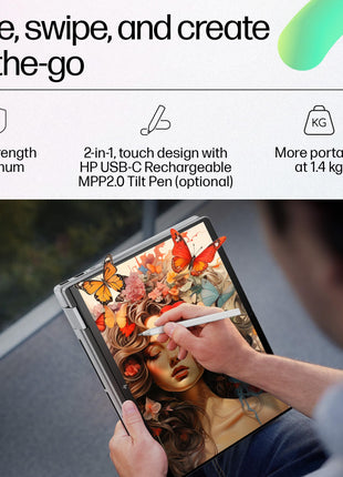 HP Envy x360 AI Laptop, Intel Core Ultra 5 125U, 12 Tops, 16GB LPDDR5, 512GB SSD, (Win11, Office21, Grey, 1.39 kg) Touchscreen, 2K, 14-inch(35.6cm), Integrated Graphics, 5MP IR Camera, fc0105TU 