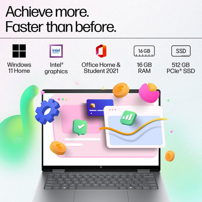 HP Envy x360 AI Laptop, Intel Core Ultra 5 125U, 12 Tops, 16GB LPDDR5, 512GB SSD, (Win11, Office21, Grey, 1.39 kg) Touchscreen, 2K, 14-inch(35.6cm), Integrated Graphics, 5MP IR Camera, fc0105TU 