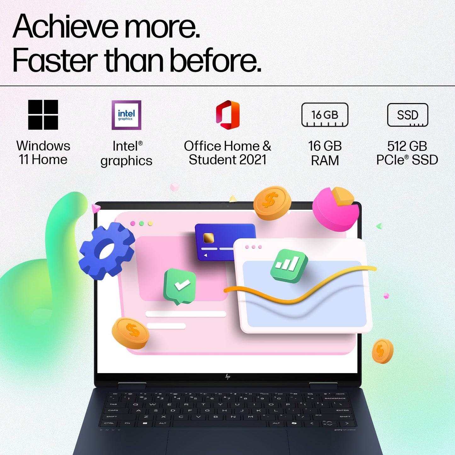 HP Envy x360 AI Laptop, Intel Core Ultra 5 125U, 12 TOPS, 16GB LPDDR5, 512GB SSD, (Win11, Office21, Blue, 1.44 kg) Touchscreen, 3K, OLED, 14-inch (35.6cm), Integrated graphics, 5MP IR camera, fc0078TU 