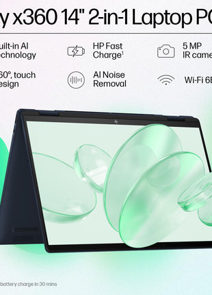 HP Envy x360 AI Laptop, Intel Core Ultra 5 125U, 12 TOPS, 16GB LPDDR5, 512GB SSD, (Win11, Office21, Blue, 1.44 kg) Touchscreen, 3K, OLED, 14-inch (35.6cm), Integrated graphics, 5MP IR camera, fc0078TU 