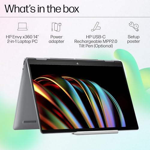 HP Envy x360, Intel Core Ultra 7-155U AI Laptop (16GB RAM, 512GB SSD) Touchscreen 2-in-1, IPS, WUXGA, 14"/35.6cm, Win 11, MS Office 2021, Silver, 1.39Kg, Integrated Graphics, 5MP IR Camera, fc0106TU 