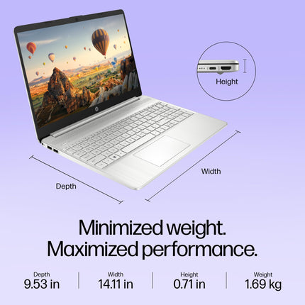 HP Laptop 15s, 12th Gen Intel Core i3-1215U, 15.6-inch (39.6 cm), FHD, 16GB DDR4, 512GB SSD, Intel UHD Graphics, Thin & Light, Dual Speakers (Win 11, MSO 2021, Silver, 1.69 kg), fy5004TU 