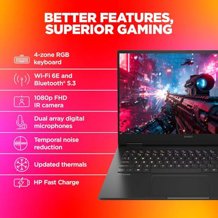 HP OMEN, 13th Gen Intel Core i7-13620H, 6GB NVIDIA RTX 4050, 16GB DDR5, 1TB SSD, 144Hz, IPS, 16.1-inch(40.9cm) FHD Gaming Laptop, RGB Keyboard, Enhanced cooling (Win11,Office21,Black, 2.35kg) wd0011TX 