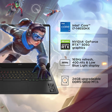 HP Omen, 14th Gen Intel Core i7-14650HX, 8GB RTX 5050, 24GB DDR5(Upgradeable) 1TB SSD, 165Hz, 2k WUXGA, 3ms, 400 nits, 16''/40.6cm, Win11, M365* Office24, Black, 2.43kg, am0241TX, RGB Gaming Laptop 