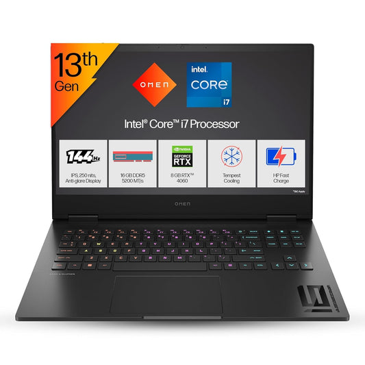 HP OMEN, 13th Gen Intel Core i7-13620H, 6GB NVIDIA RTX 4050, 16GB DDR5, 1TB SSD, 144Hz, IPS, 16.1-inch(40.9cm) FHD Gaming Laptop, RGB Keyboard, Enhanced cooling (Win11,Office21,Black, 2.35kg) wd0011TX 