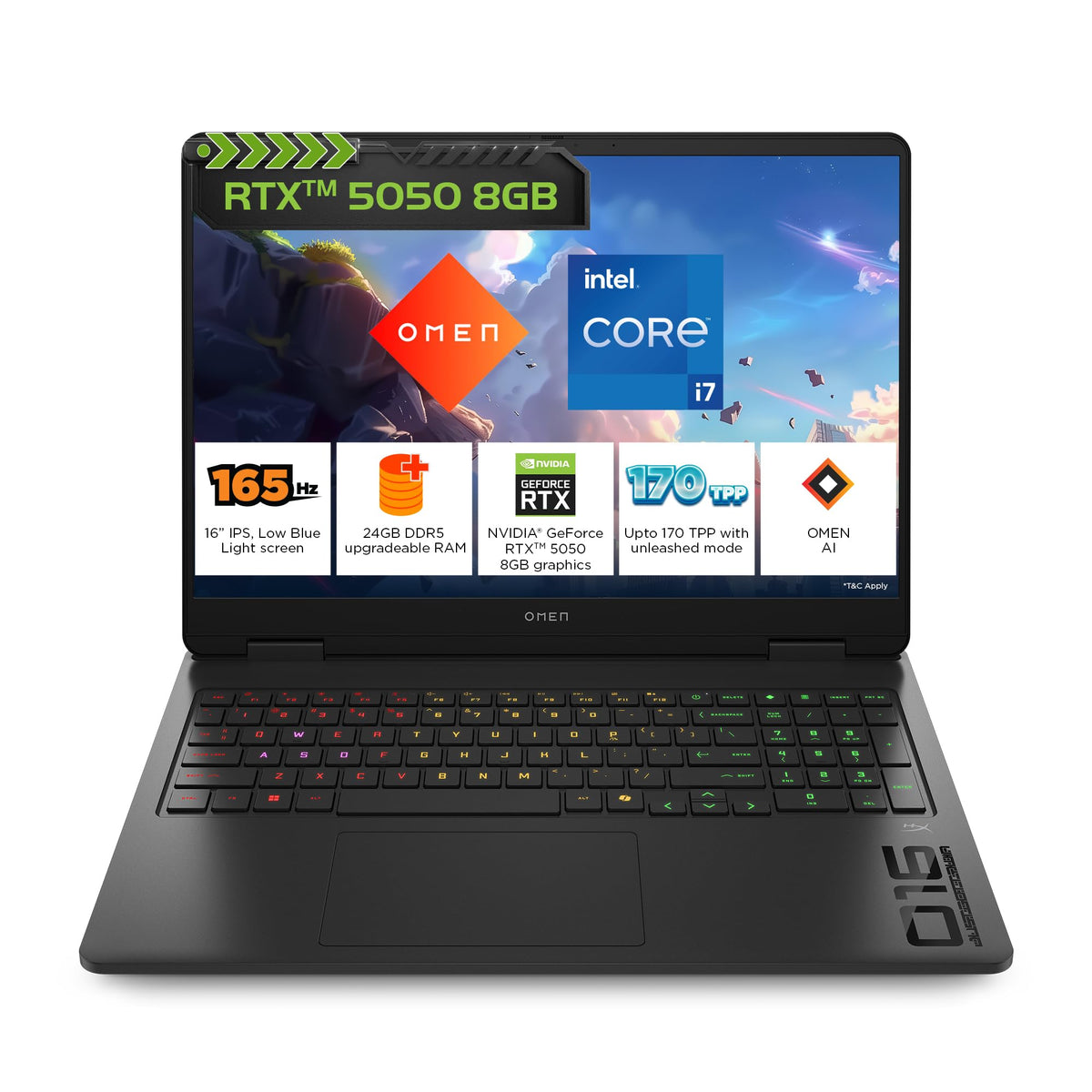 HP Omen, 14th Gen Intel Core i7-14650HX, 8GB RTX 5050, 24GB DDR5(Upgradeable) 1TB SSD, 165Hz, 2k WUXGA, 3ms, 400 nits, 16''/40.6cm, Win11, M365* Office24, Black, 2.43kg, am0241TX, RGB Gaming Laptop 