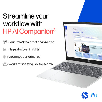 HP OmniBook 3 AMD Ryzen AI 5 340 Next Gen AI Laptop, (16GB DDR5, 512GB SSD), Anti-Glare,15.6''/39.6cm FHD, Win11,Office24, Silver,1.7kg, FHD Camera w/Privacy Shutter, fn0007AU 