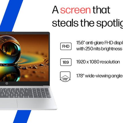 HP OmniBook 3 AMD Ryzen AI 5 340 Next Gen AI Laptop, (16GB DDR5, 512GB SSD), Anti-Glare,15.6''/39.6cm FHD, Win11,Office24, Silver,1.7kg, FHD Camera w/Privacy Shutter, fn0007AU 