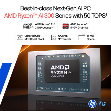 HP OmniBook 3 AMD Ryzen AI 5 340 Next Gen AI Laptop, (16GB DDR5, 512GB SSD), Anti-Glare,15.6''/39.6cm FHD, Win11,Office24, Silver,1.7kg, FHD Camera w/Privacy Shutter, fn0007AU 