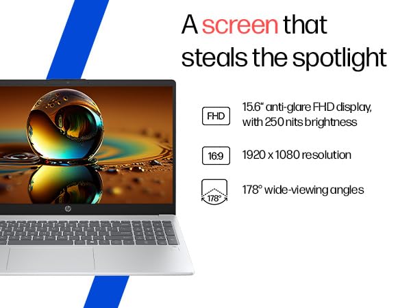 HP OmniBook 3 AMD Ryzen AI 5 340 Next Gen AI Laptop, (16GB DDR5, 512GB SSD), Anti-Glare,15.6''/39.6cm FHD, Win11,Office24, Silver,1.7kg, FHD Camera w/Privacy Shutter, fn0007AU 