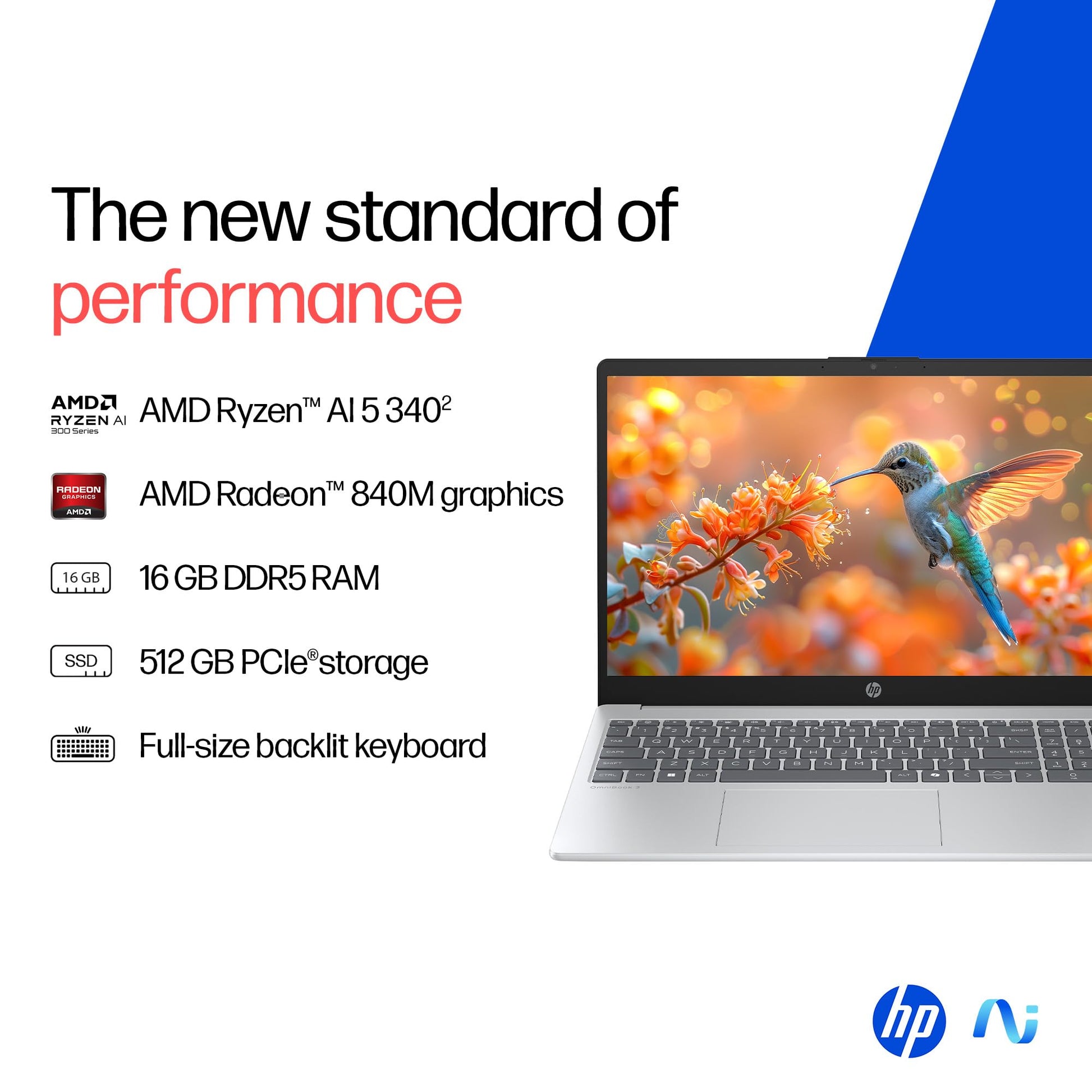 HP OmniBook 3 AMD Ryzen AI 5 340 Next Gen AI Laptop, (16GB DDR5, 512GB SSD), Anti-Glare,15.6''/39.6cm FHD, Win11,Office24, Silver,1.7kg, FHD Camera w/Privacy Shutter, fn0007AU 