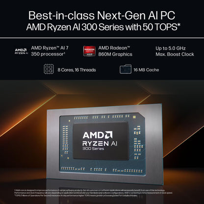 HP Smartchoice OmniBook 5 (Previously Pavilion) 50 TOPS, AMD Ryzen AI 7 350 (16GB LPDDR5X, 512GB SSD) WUXGA 2K, Touch, 16''/40.6cm, Win11,Office24, Silver, 1.8kg, ag1048au, Next-Gen AI Copilot+ Laptop 