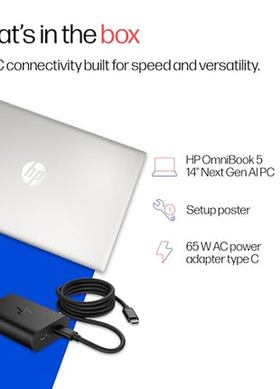HP OmniBook 5 OLED (Previously Pavilion), Snapdragon X Processor (16GB LPDDR5x, 512GB SSD) 2K, 14''/35.6cm, Win11, M365 Basic(1yr)* Office24, Silver, 1.35kg, he0014QU, Light-Weight, Next-Gen AI Laptop 