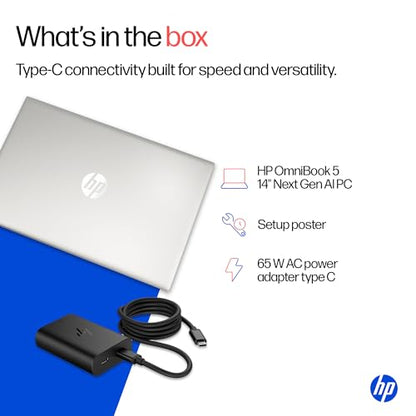 HP OmniBook 5 OLED (Previously Pavilion), Snapdragon X Processor (16GB LPDDR5x, 512GB SSD) 2K, 14''/35.6cm, Win11, M365 Basic(1yr)* Office24, Silver, 1.35kg, he0014QU, Light-Weight, Next-Gen AI Laptop 