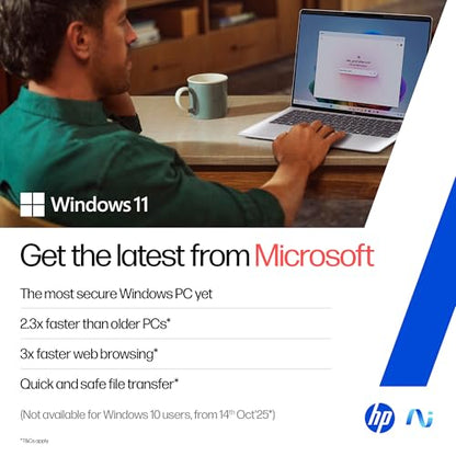 HP OmniBook 5 OLED (Previously Pavilion), Snapdragon X Processor (16GB LPDDR5x, 512GB SSD) 2K, 14''/35.6cm, Win11, M365 Basic(1yr)* Office24, Silver, 1.35kg, he0014QU, Light-Weight, Next-Gen AI Laptop 