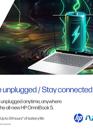 HP OmniBook 5 OLED (Previously Pavilion), Snapdragon X Processor (16GB LPDDR5x, 512GB SSD) 2K, 14''/35.6cm, Win11, M365 Basic(1yr)* Office24, Silver, 1.35kg, he0014QU, Light-Weight, Next-Gen AI Laptop 