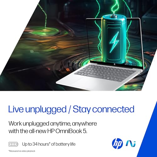 HP OmniBook 5 OLED (Previously Pavilion), Snapdragon X Processor (16GB LPDDR5x, 512GB SSD) 2K, 14''/35.6cm, Win11, M365 Basic(1yr)* Office24, Silver, 1.35kg, he0014QU, Light-Weight, Next-Gen AI Laptop 