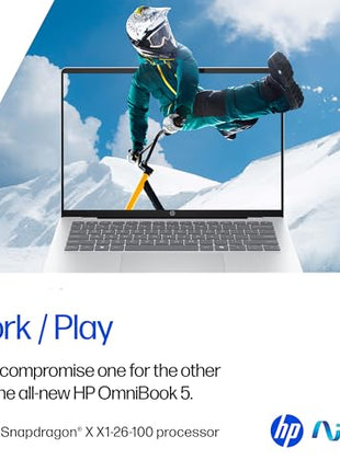 HP OmniBook 5 OLED (Previously Pavilion), Snapdragon X Processor (16GB LPDDR5x, 512GB SSD) 2K, 14''/35.6cm, Win11, M365 Basic(1yr)* Office24, Silver, 1.35kg, he0014QU, Light-Weight, Next-Gen AI Laptop 