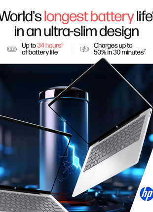 HP OmniBook 5 OLED (Previously Pavilion), Snapdragon X Processor (16GB LPDDR5x, 512GB SSD) 2K, 14''/35.6cm, Win11, M365 Basic(1yr)* Office24, Silver, 1.35kg, he0014QU, Light-Weight, Next-Gen AI Laptop 