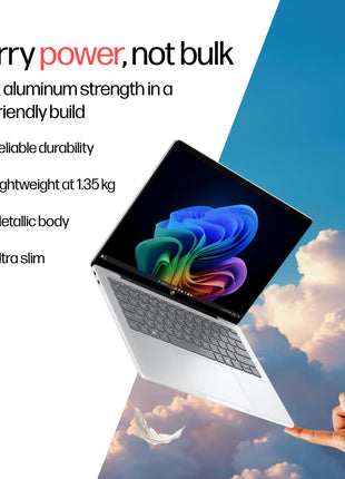 HP OmniBook 5 OLED (Previously Pavilion), Snapdragon X Processor (16GB LPDDR5x, 512GB SSD) 2K, 14''/35.6cm, Win11, M365 Basic(1yr)* Office24, Silver, 1.35kg, he0014QU, Light-Weight, Next-Gen AI Laptop 
