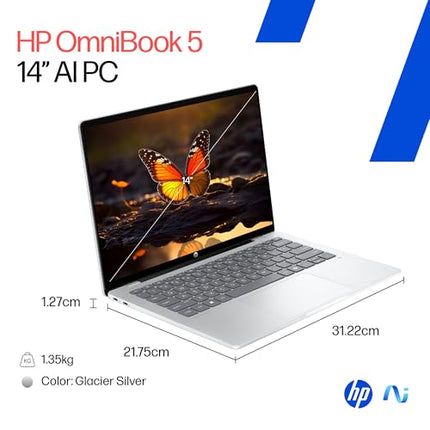 HP OmniBook 5 OLED (Previously Pavilion), Snapdragon X Processor (16GB LPDDR5x, 1TB SSD) 2K, 14''/35.6cm, Win11, M365 Basic(1yr)* Office24, Silver, 1.35kg, he0015QU, Light-Weight, Next-Gen AI Laptop 