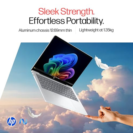 HP OmniBook 5 OLED (Previously Pavilion), Snapdragon X Processor (16GB LPDDR5x, 1TB SSD) 2K, 14''/35.6cm, Win11, M365 Basic(1yr)* Office24, Silver, 1.35kg, he0015QU, Light-Weight, Next-Gen AI Laptop 