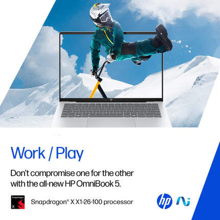 HP OmniBook 5 OLED (Previously Pavilion), Snapdragon X Processor (16GB LPDDR5x, 1TB SSD) 2K, 14''/35.6cm, Win11, M365 Basic(1yr)* Office24, Silver, 1.35kg, he0015QU, Light-Weight, Next-Gen AI Laptop 