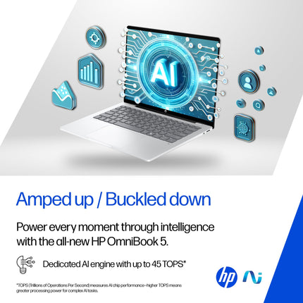 HP OmniBook 5 OLED (Previously Pavilion), Snapdragon X Processor (16GB LPDDR5x, 1TB SSD) 2K, 14''/35.6cm, Win11, M365 Basic(1yr)* Office24, Silver, 1.35kg, he0015QU, Light-Weight, Next-Gen AI Laptop 