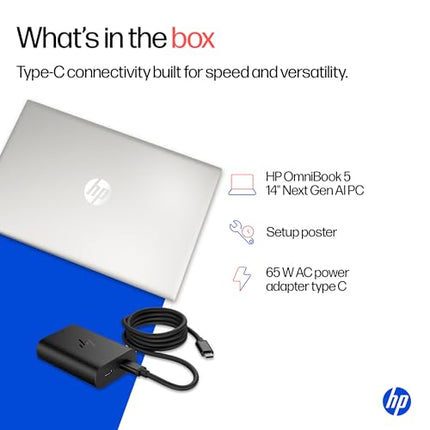 HP OmniBook 5 OLED (Previously Pavilion), Snapdragon X Processor (16GB LPDDR5x, 512GB SSD) 2K, 14''/35.6cm, Win11, M365 Basic(1yr)* Office24, Silver, 1.35kg, he0014QU, Light-Weight, Next-Gen AI Laptop 