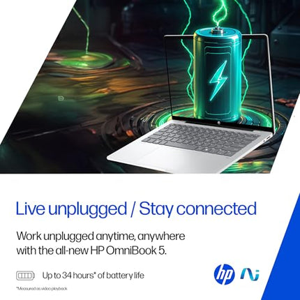 HP OmniBook 5 OLED (Previously Pavilion), Snapdragon X Processor (16GB LPDDR5x, 512GB SSD) 2K, 14''/35.6cm, Win11, M365 Basic(1yr)* Office24, Silver, 1.35kg, he0014QU, Light-Weight, Next-Gen AI Laptop 