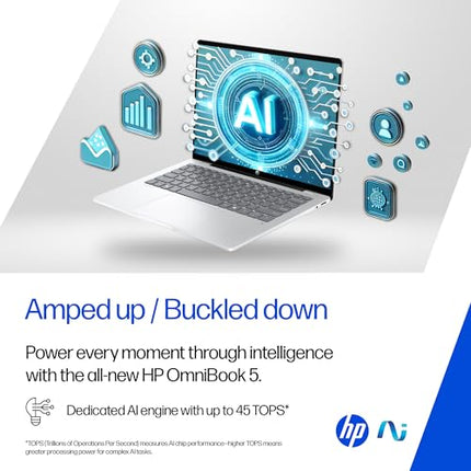 HP OmniBook 5 OLED (Previously Pavilion), Snapdragon X Processor (16GB LPDDR5x, 512GB SSD) 2K, 14''/35.6cm, Win11, M365 Basic(1yr)* Office24, Silver, 1.35kg, he0014QU, Light-Weight, Next-Gen AI Laptop 