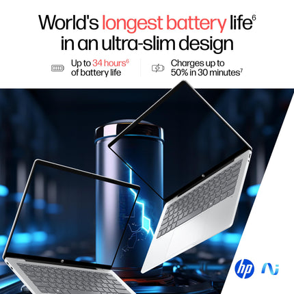 HP OmniBook 5 OLED (Previously Pavilion), Snapdragon X Processor (16GB LPDDR5x, 512GB SSD) 2K, 14''/35.6cm, Win11, M365 Basic(1yr)* Office24, Silver, 1.35kg, he0014QU, Light-Weight, Next-Gen AI Laptop 
