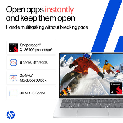 HP OmniBook 5 OLED (Previously Pavilion), Snapdragon X Processor (16GB LPDDR5x, 512GB SSD) 2K, 14''/35.6cm, Win11, M365 Basic(1yr)* Office24, Silver, 1.35kg, he0014QU, Light-Weight, Next-Gen AI Laptop 